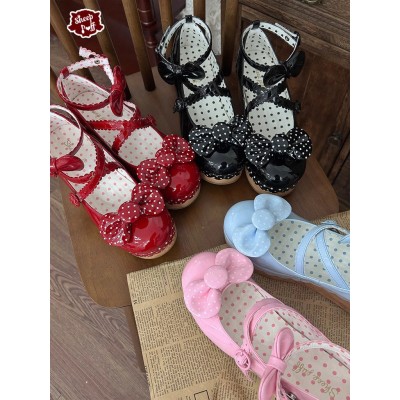 Sheep Puff Vintage Polka Dot Platform Shoes(Reservation/4 Colours/Full Payment Without Shipping)